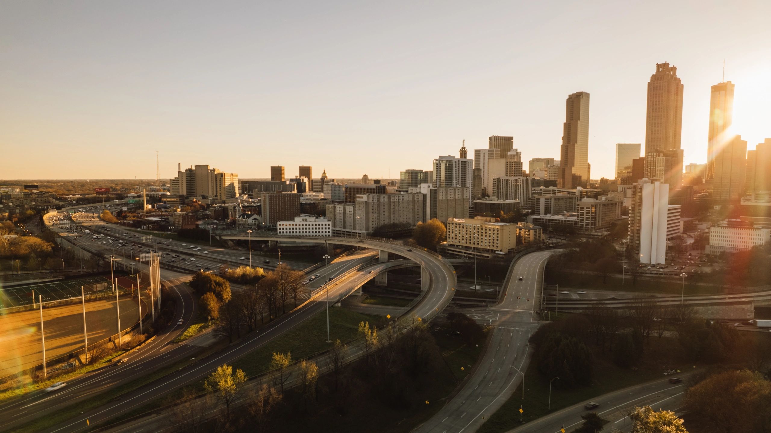 Downtown skyline and highway interchange