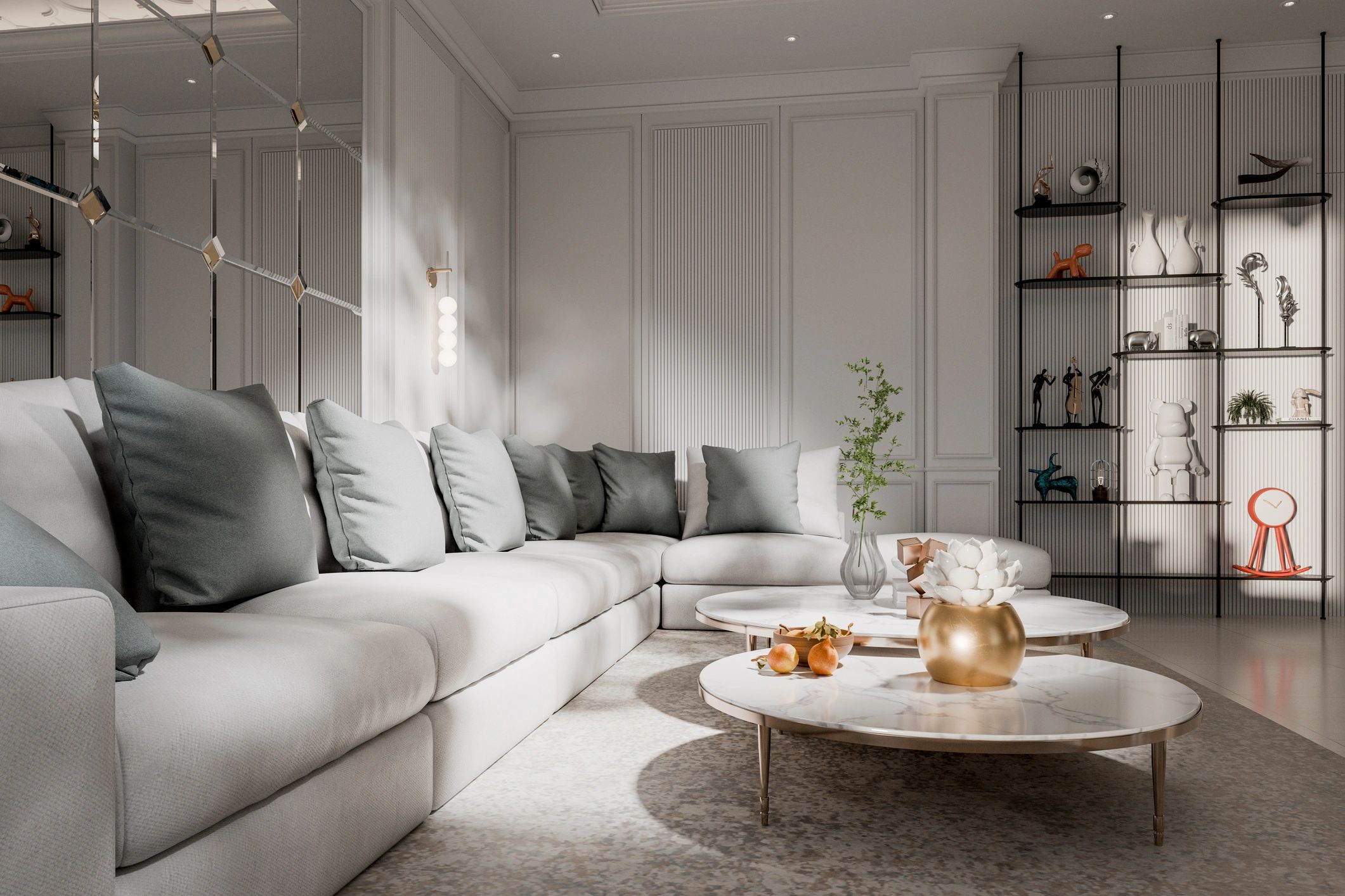 Bright, staged living room interior