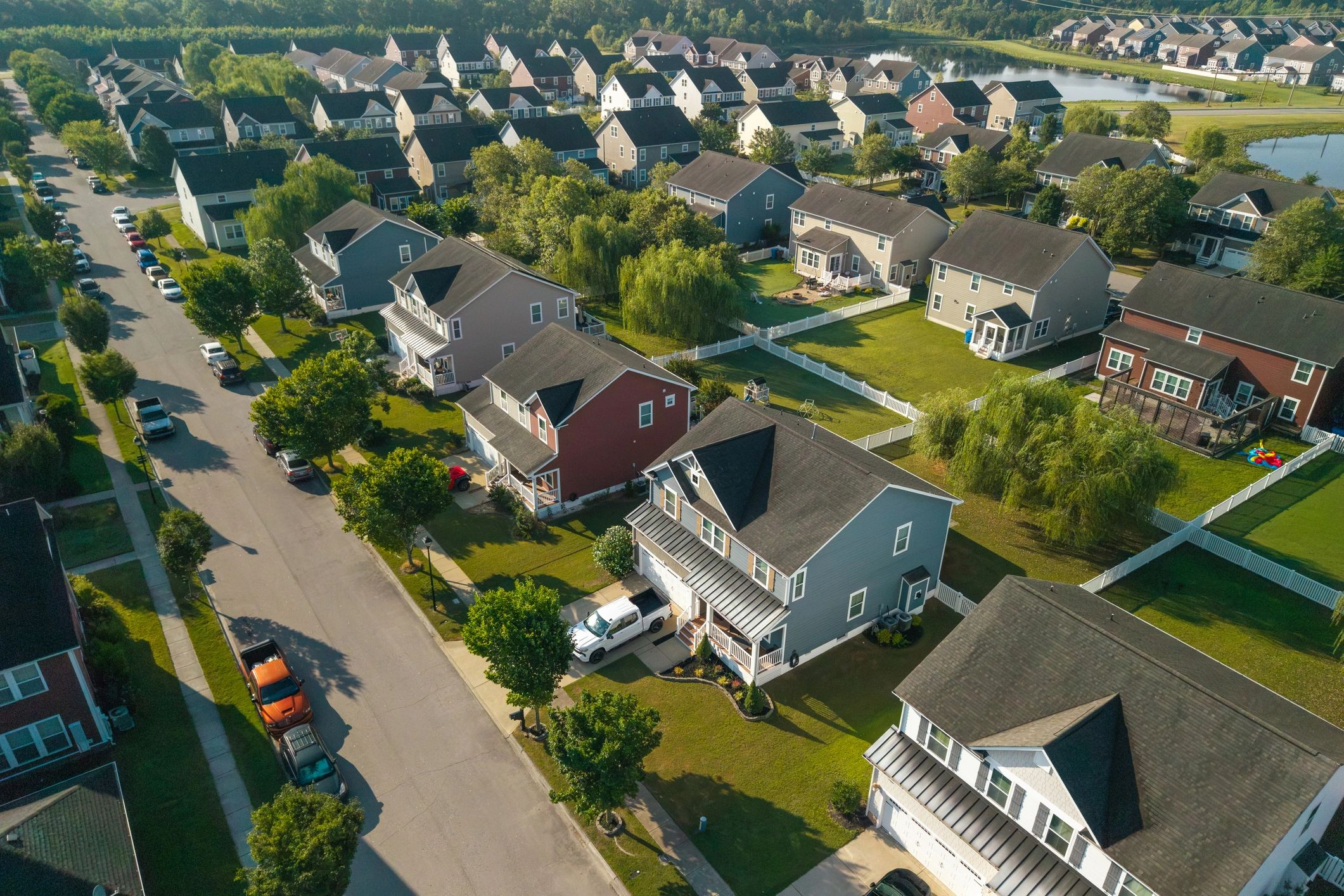 Aerial view of a residential neighborhood with new homes